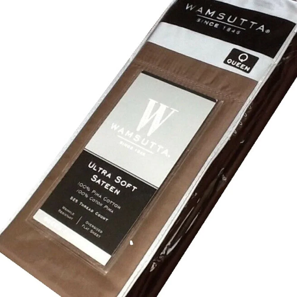 Oversized CHOCOLATE Wamsutta Ultra Soft 525 TC Cotton Sateen QUEEN Flat Sheet